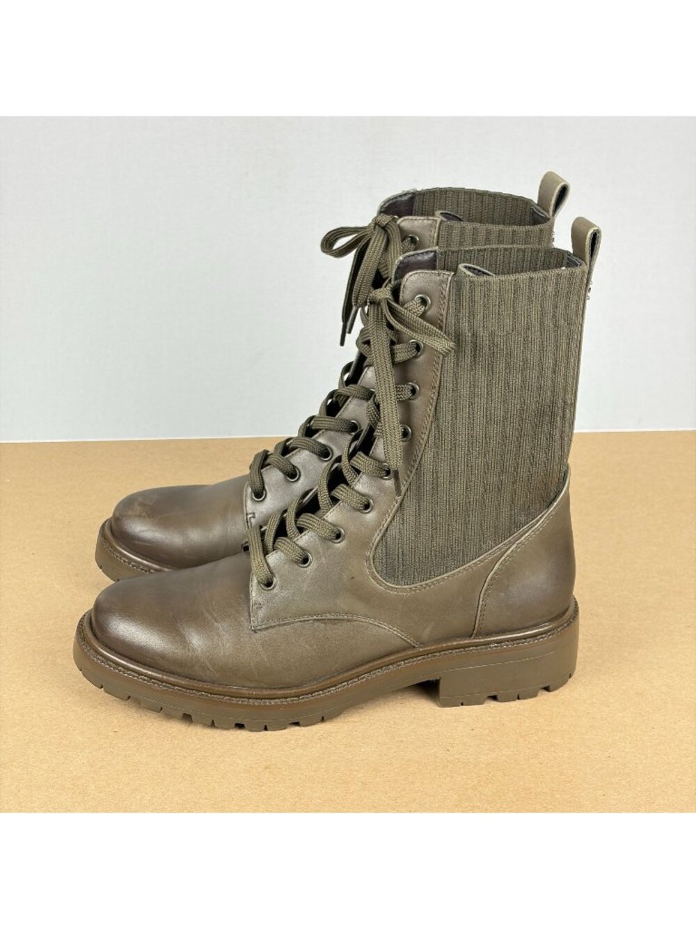 Sam Edelman Lydell Leather Mid Calf Combat Boots Womens 7 Green